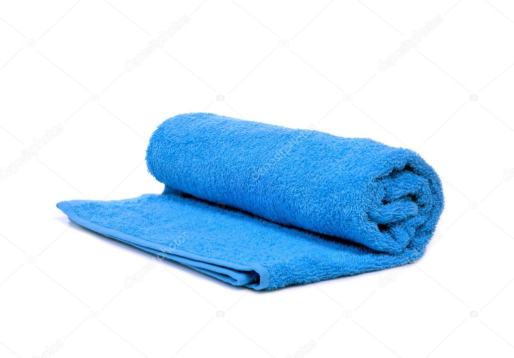 A blue towel rolled up