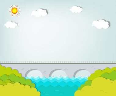 Vector applique. Landscape with bridge clipart