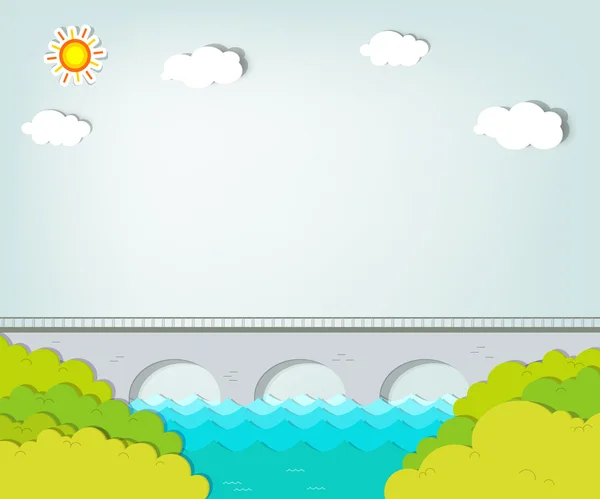 Vektorapplikation. Landschaft mit Brücke — Stockvektor