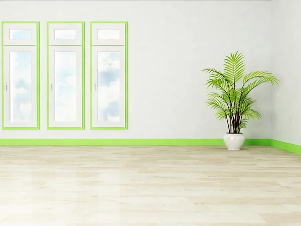 Drei Fenster und eine Pflanze — Stockfoto