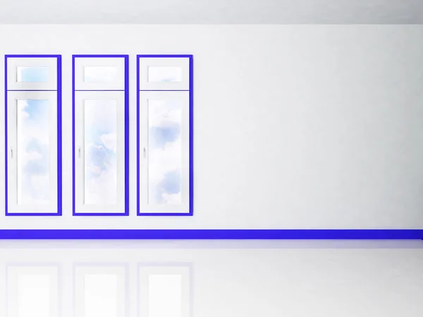 Drie ramen in de kamer — Stockfoto