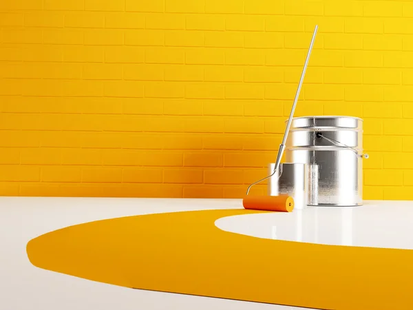 Bank of paint and roller — Stock Photo, Image
