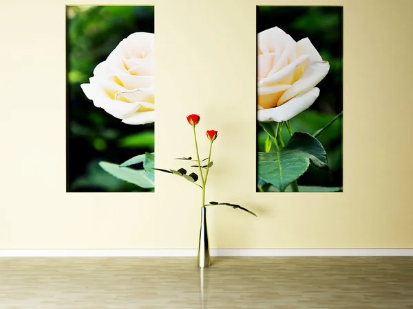Сцена дизайна интерьера с розами — стоковое фото