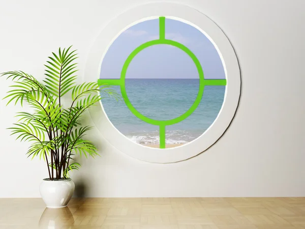 Roślin i okrągłe okno — Zdjęcie stockowe