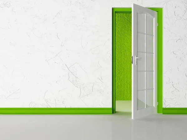 Bílé otevřené dveře v pokoji — Stock fotografie