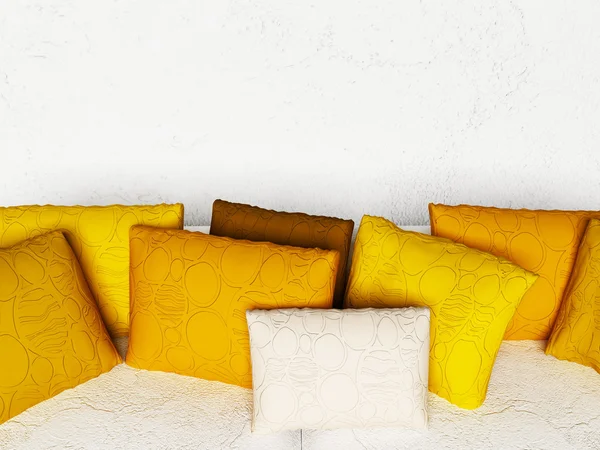 Mnoho hnědé polštáře na pohovce — Stock fotografie
