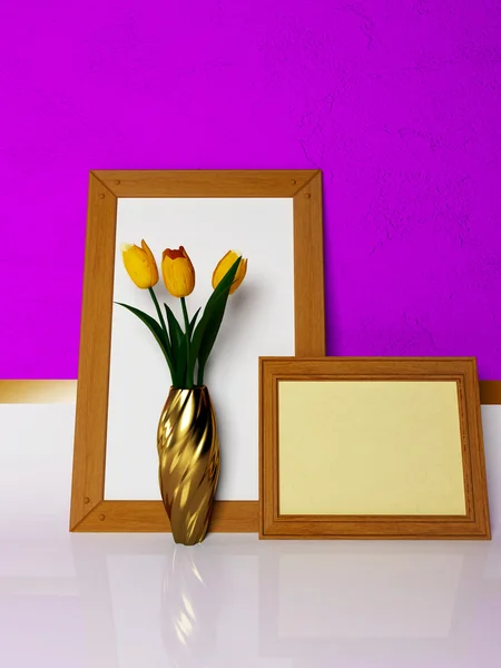 Żółte tulipany i zdjęcia — Zdjęcie stockowe