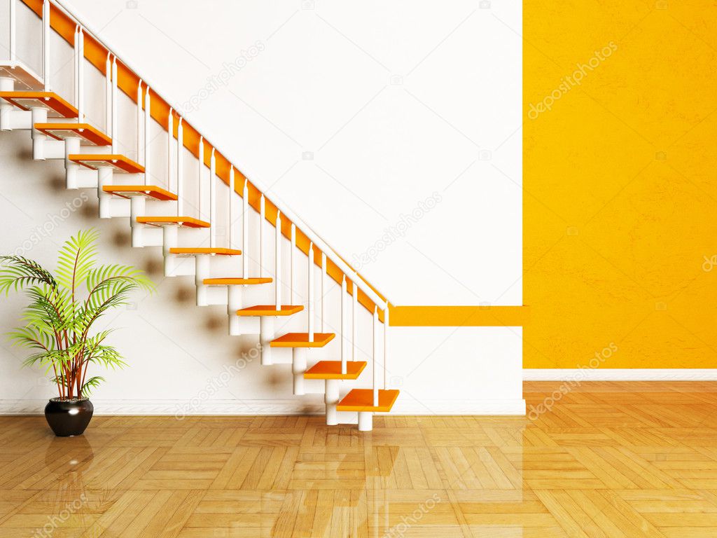 A plant and a stairs in the room