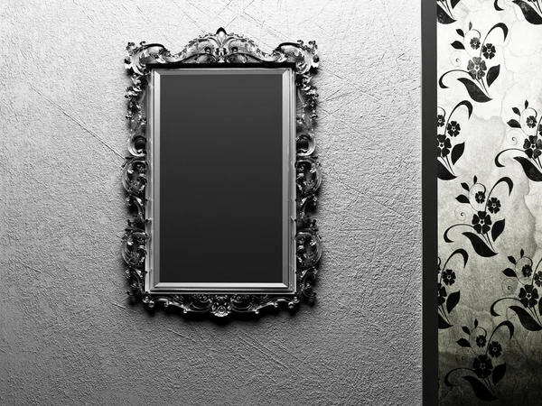 Vecchio specchio sulla parete scura — Foto Stock