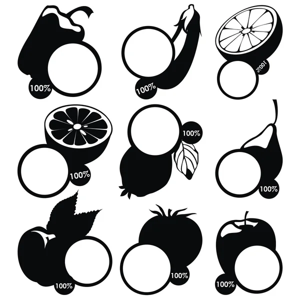 Conjunto vectorial de etiquetas de frutas - pegatinas negras — Vector de stock