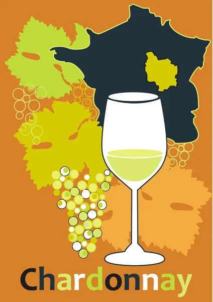 玻璃的白色的法国红酒-霞多丽 — 图库矢量图片