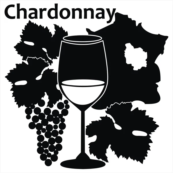 Bicchiere da vino per vino bianco francese - Chardonnay — Vettoriale Stock
