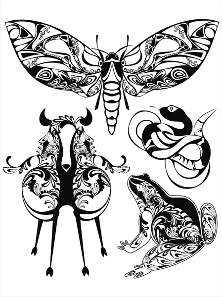 Векторный набор с декоративными силуэтами фантастических животных — стоковый вектор