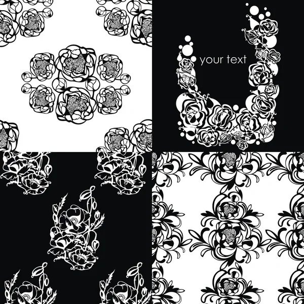Векторный набор бесшовных узоров с цветочными орнаментами — стоковый вектор