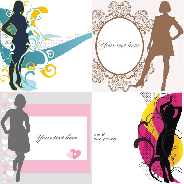 Illustrations with young women silhouette — Stock Vector