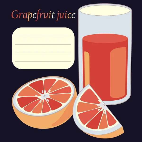 葡萄柚和玻璃中的果汁 — 图库矢量图片