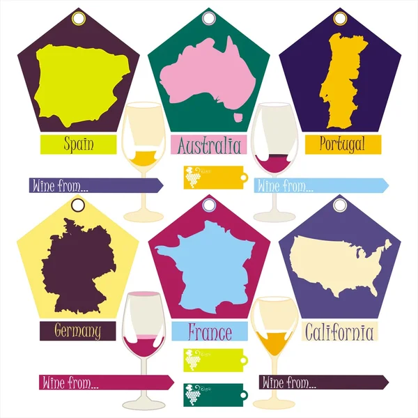 Wein aus den verschiedenen Ländern der Welt — Stockvektor