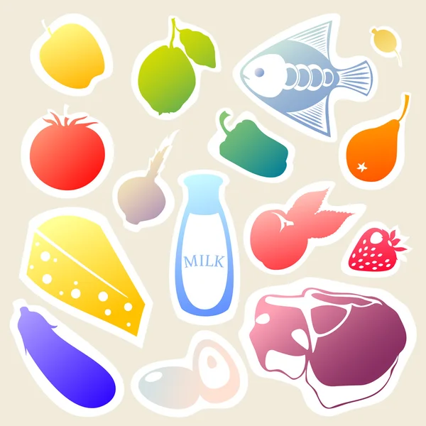 Vector sticker set with food and drinks. — Stock Vector