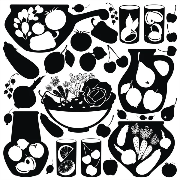 Set with food stickers - vector silhouettes — Stock Vector