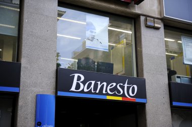 Banesto sits on display outside clipart