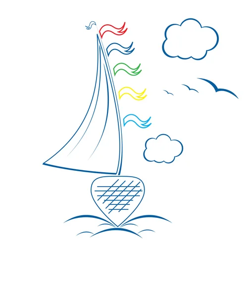 云矢量格式与海洋帆船 — 图库矢量图片