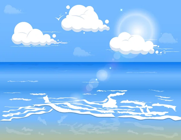 Синяя морская вода с облаками в ясный день — стоковый вектор