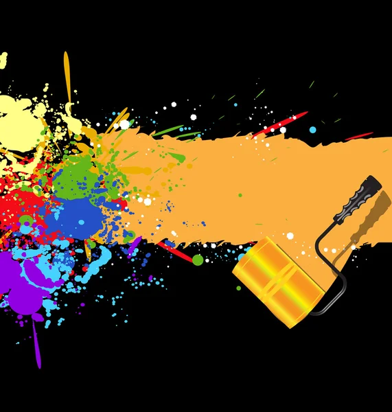 Color salpicaduras de pintura arco iris para el vector de fondo con rodillo — Vector de stock