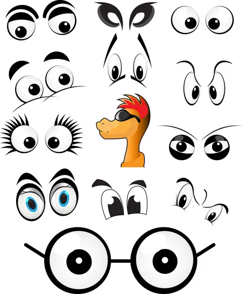 Conjunto de personagens de desenhos animados olhos ilustrações vetoriais — Vetor de Stock