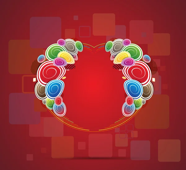 Cœur abstrait à partir de cercles de couleur fond vectoriel — Image vectorielle