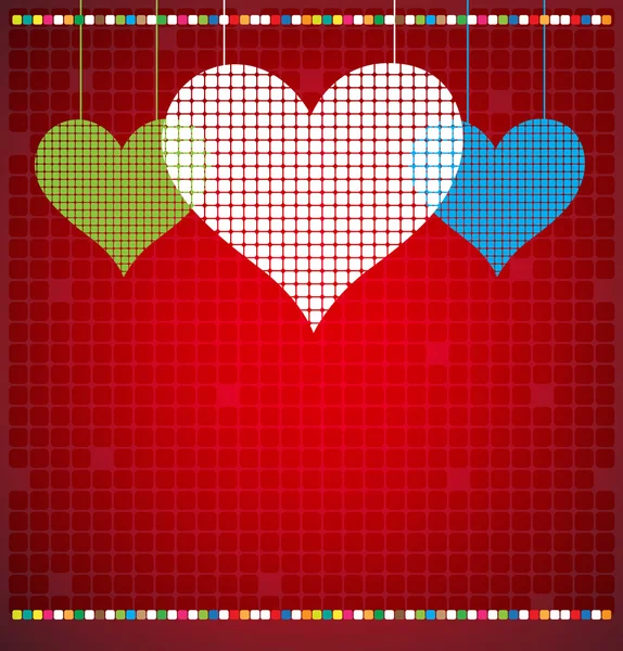Resumen de color pixel corazón mosaico vector de fondo — Vector de stock