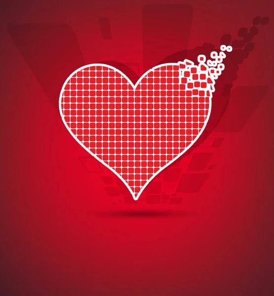 Abstract red pixel heart mosaic vector background — Stock Vector