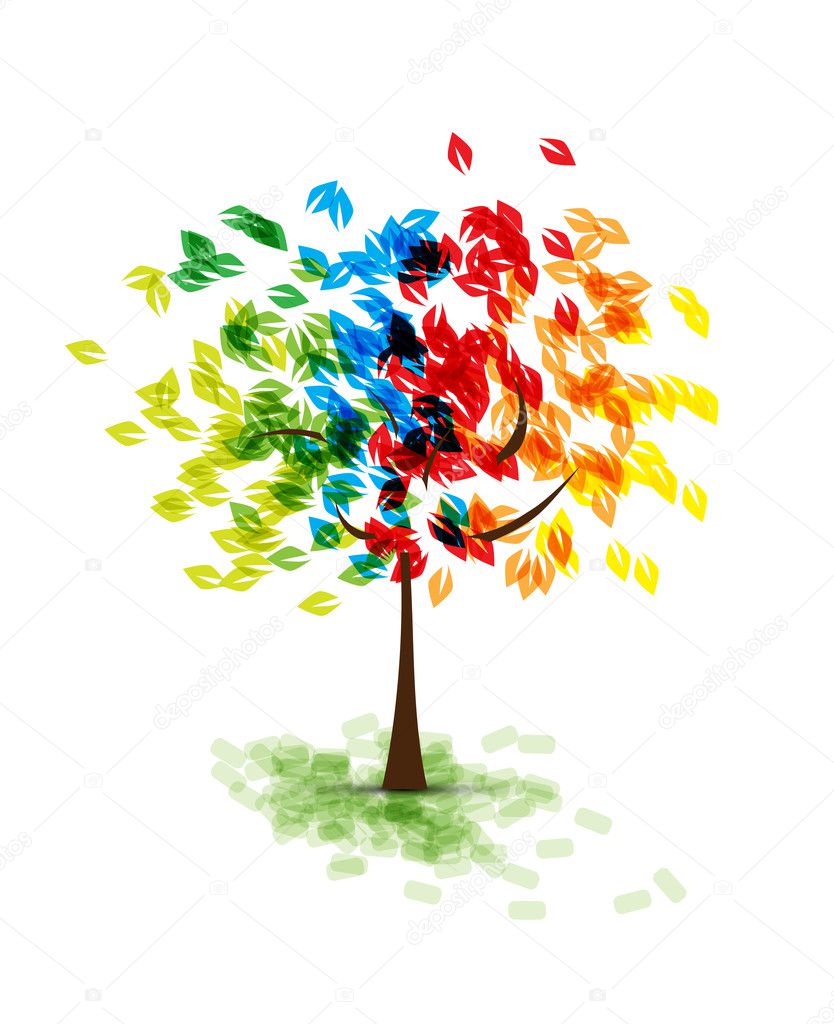 Abstract futuristic stylized tree with color leafage — Stock Vector