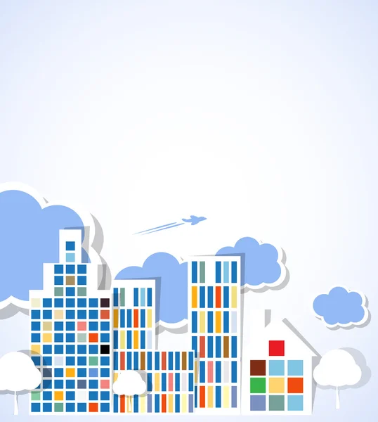 Immobilier paysage de fond de ville avec des nuagesarbres de sable — Image vectorielle