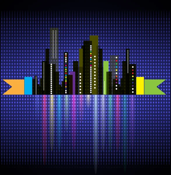 Real estate night city business landscape with lights — Stock Vector