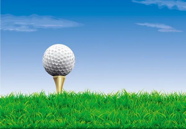 Golfball auf einem Abschlag, einfacher Golfhintergrund — Stockvektor