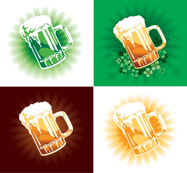 Four variation of beer tankards of st.Patrick holiday. — Stock Vector