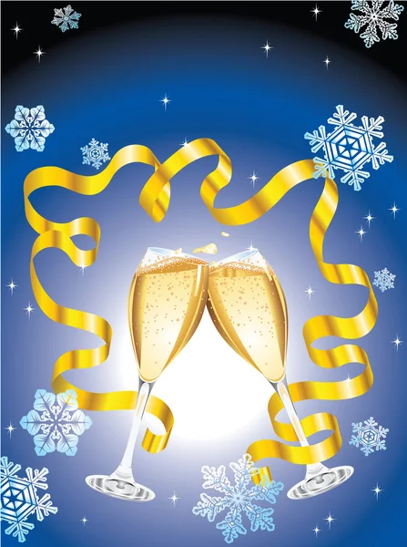シャンパンの 2 枚のガラスのクリスマスのポストカード — ストックベクタ