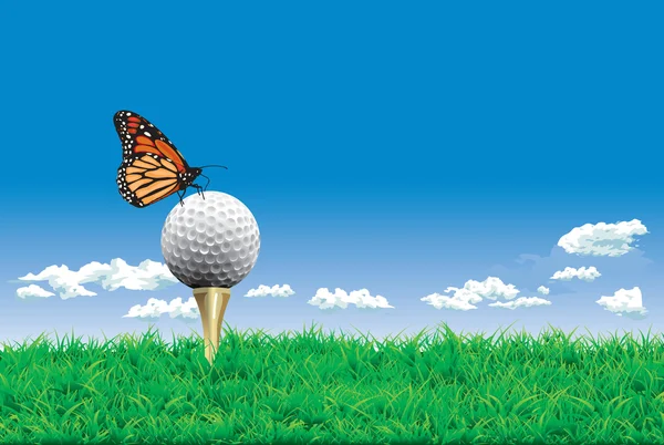Golf ball op een tee, eenvoudige golf achtergrond — Stockvector
