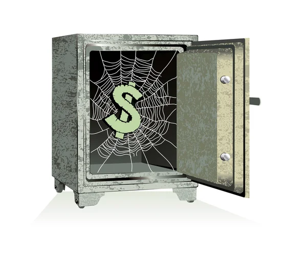 stock vector Vector. Dollar sign on spiderweb inside of an open safe