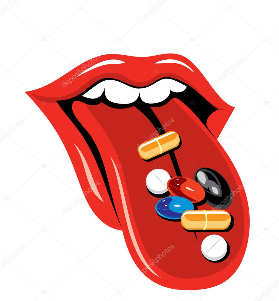 Vector. Pills and tongue