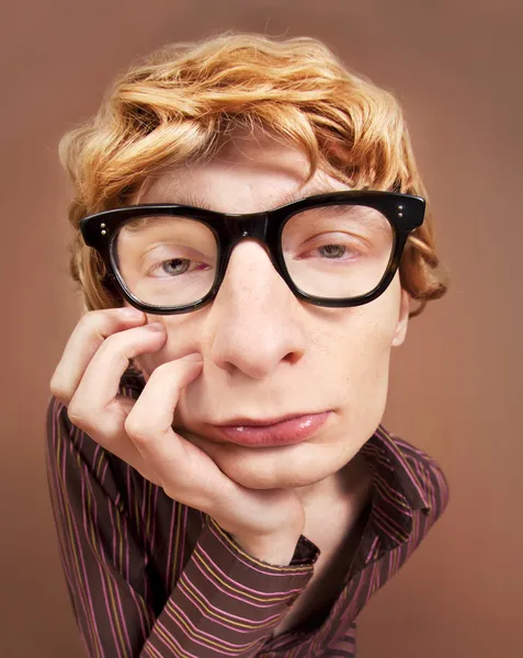 Triste nerd cara — Fotografia de Stock