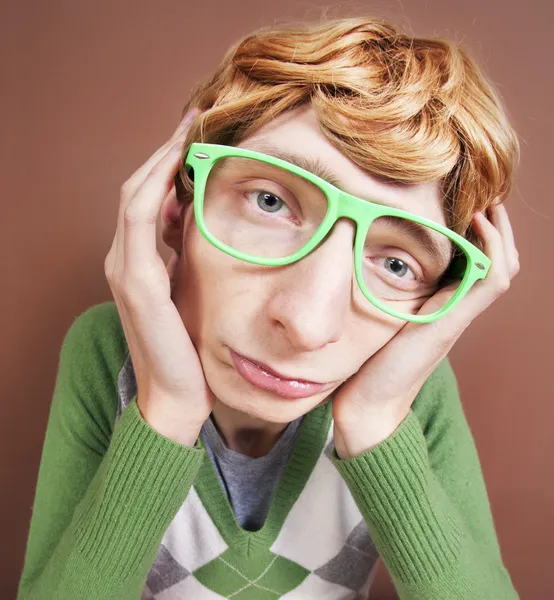 Triste chico nerd — Foto de Stock