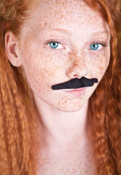 Attractive girl with mustache, similar available in my portfolio — ストック写真