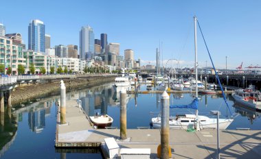 Seattle pier 66 marina ve manzarası.