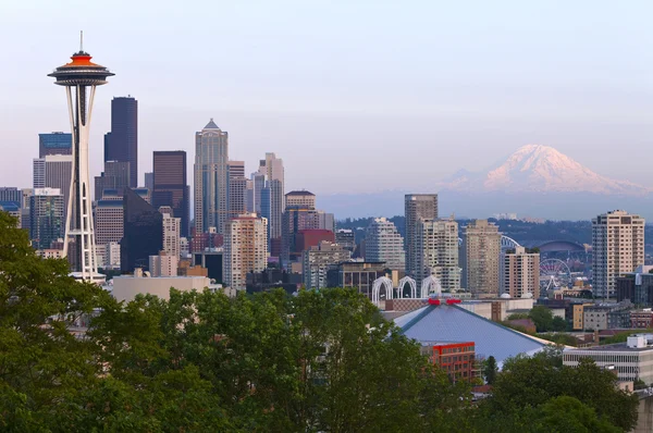El horizonte de Seattle y el monte. Rainier. . —  Fotos de Stock