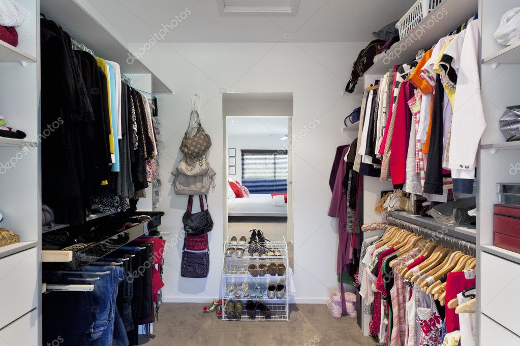 Walk In Closet With Glass Partition In Bedroom At Home Stock Photo, Picture  and Royalty Free Image. Image 37699253.