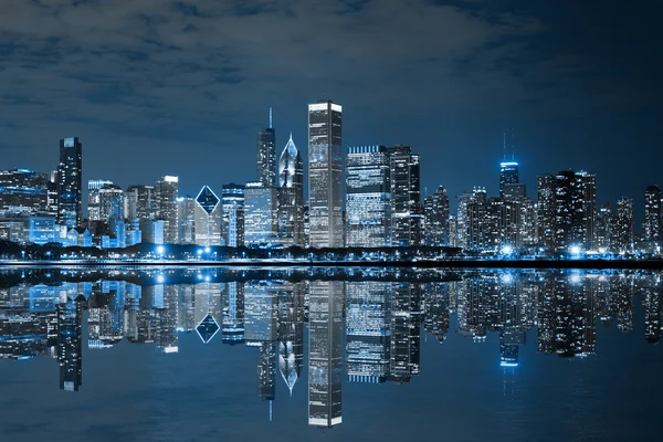 Σικάγο στο κέντρο της πόλης τη νύχτα — Φωτογραφία Αρχείου