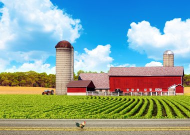 American Country Road With Blue Sky clipart