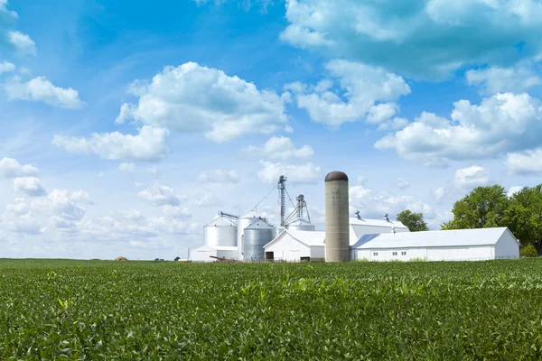 Weißer Bauernhof mit bewölktem Himmel — Stockfoto