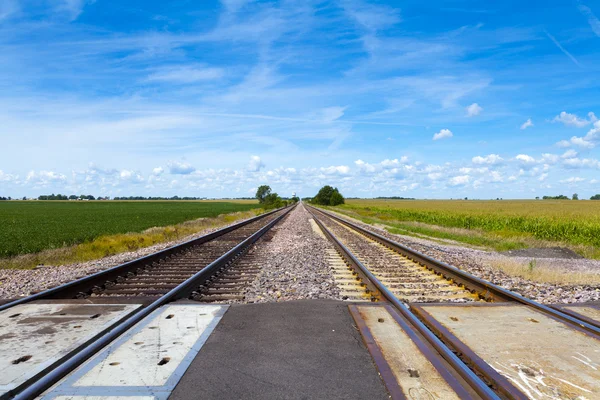 Estrada de ferro do campo com céu nublado — Fotografia de Stock